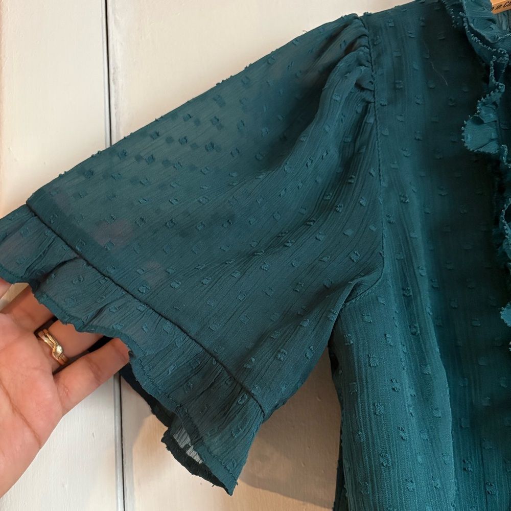 LOFT Teal Ruffle Blouse size small - Picture 5 of 7
